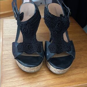 Xhilaration Black Crochet Wedge Sandals